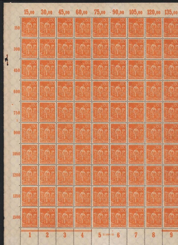 MiNr. 189 postfrischer ** Bogen, Platte 5