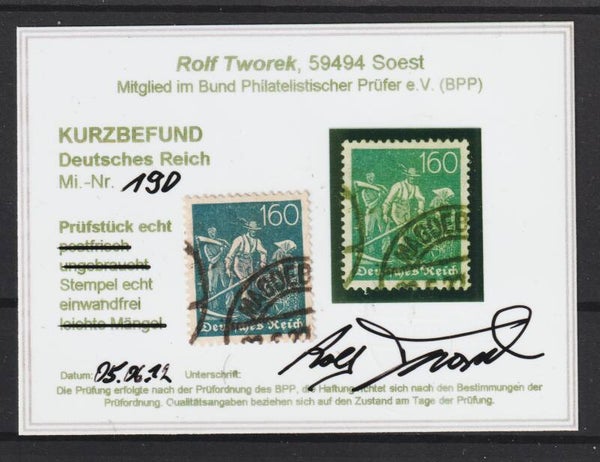 MiNr. 190 gestempelt, Befund