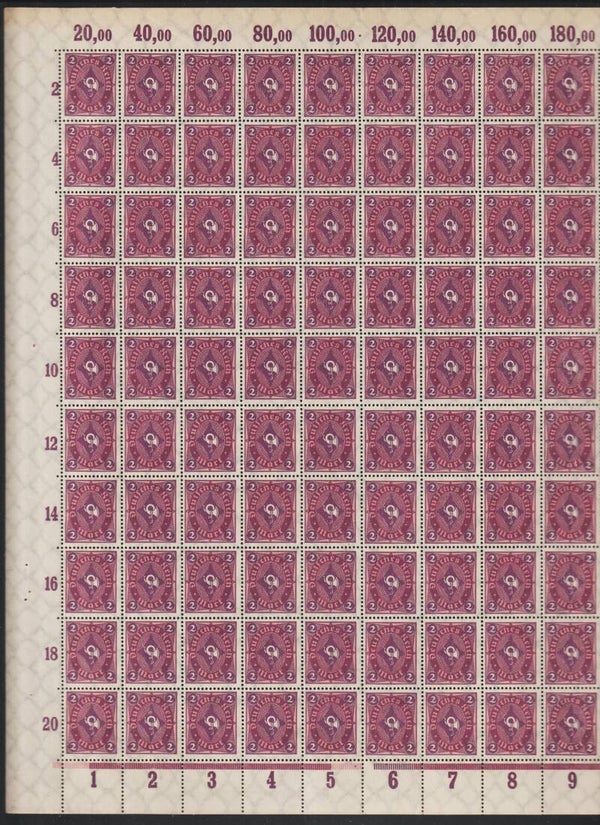 MiNr. 191 postfrischer ** Bogen, Platte 5