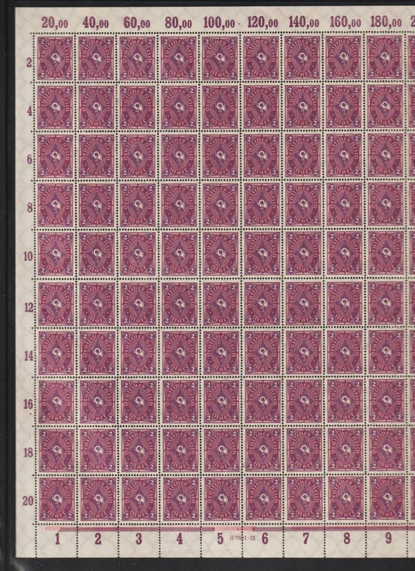 MiNr. 191 postfrischer ** Bogen, Platte 6