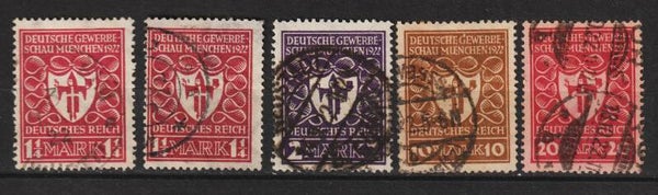 MiNr. 199a, 199c, 200a, 203a, 204 gestempelt, alle geprüft