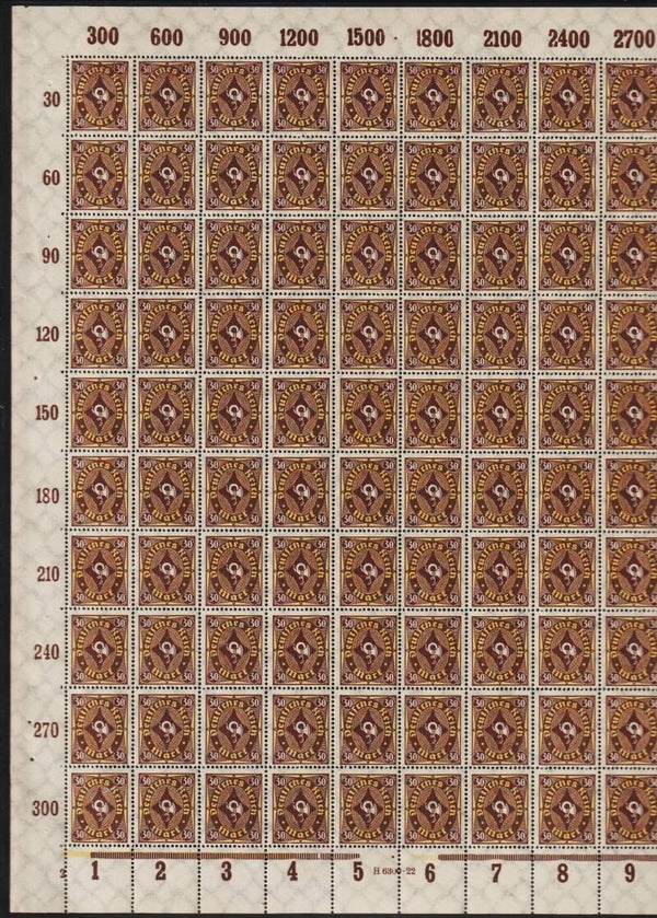 MiNr. 208 postfrischer Bogen, Platte 2, PF f49 und f60