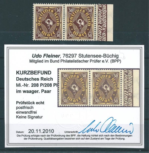MiNr. 208 I ** Befund Fleiner BPP
