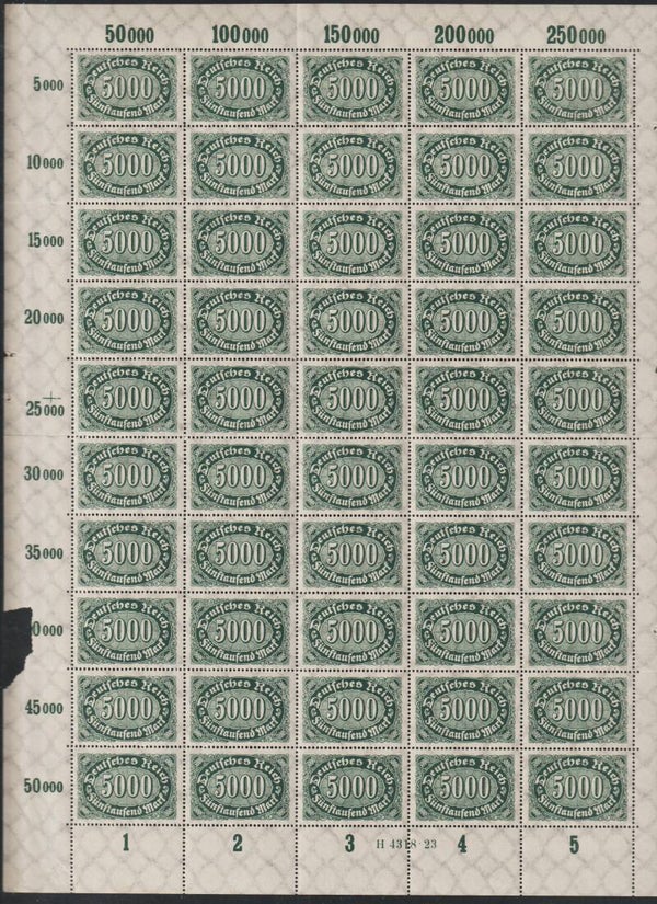 MiNr. 256 ** Bogen, Plattenfehler II, f14, f40