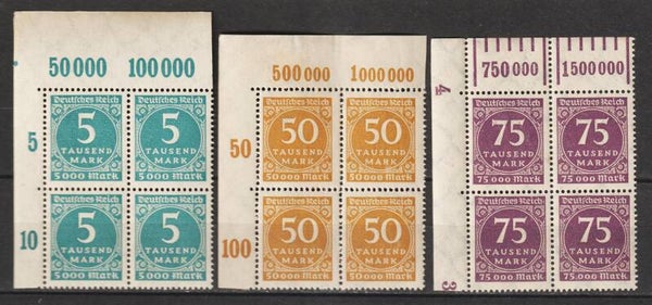 MiNr. 274, 275, 276 postfrische ** Oberrand Bogenecken