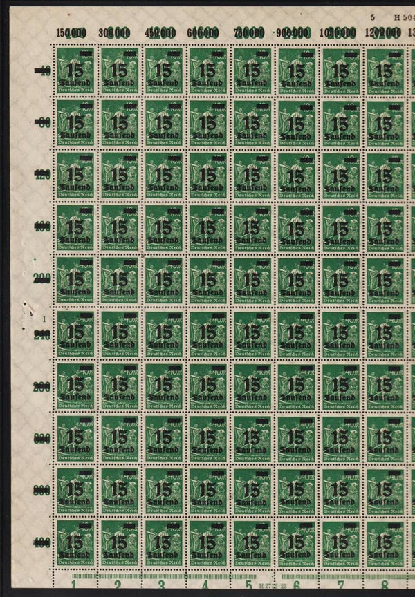 MiNr. 279 postfrischer Bogen, Platte 1-5 HAN H 5042.23 und HAN H 2716.23