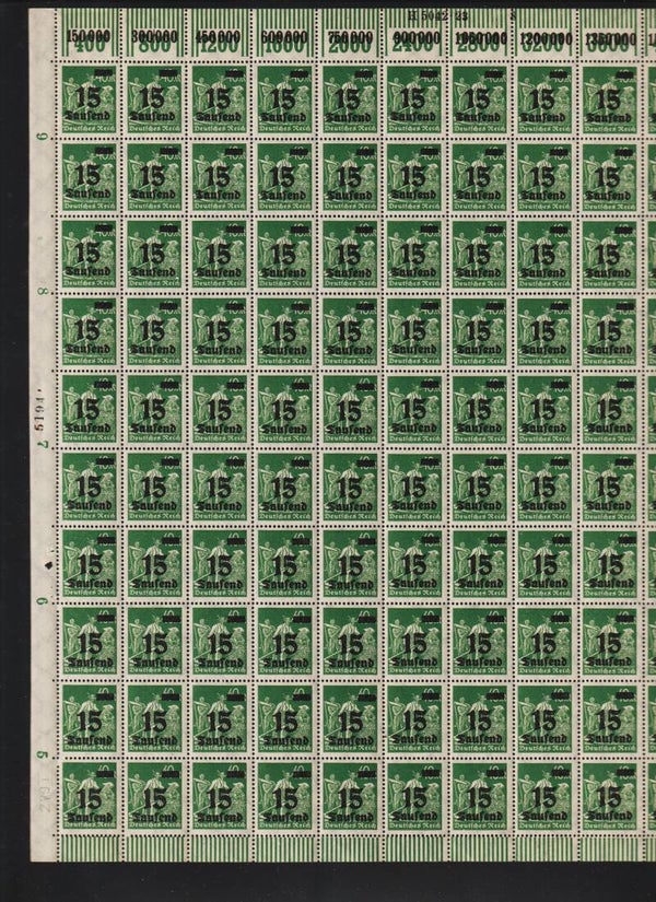 MiNr. 279 Wb postfrischer Bogen, Platte 8, 2x Plattenfehler I