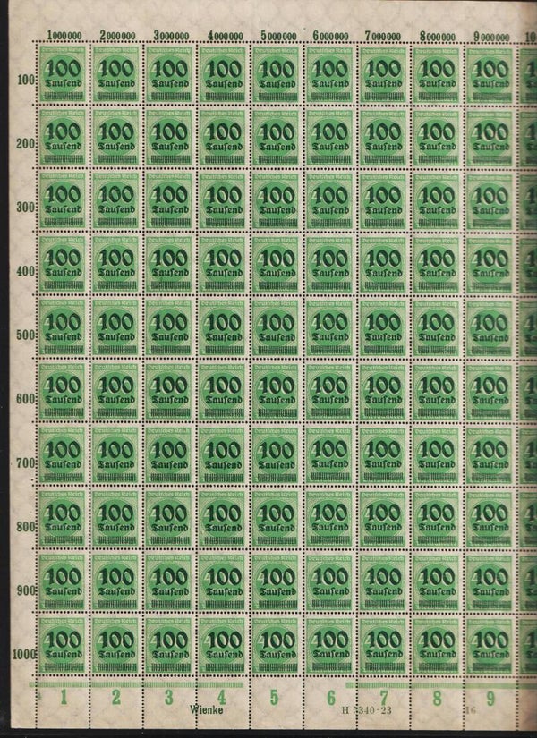 MiNr. 290 ** Bogen, Platte 4-16 Druckerzeichen: Wienke