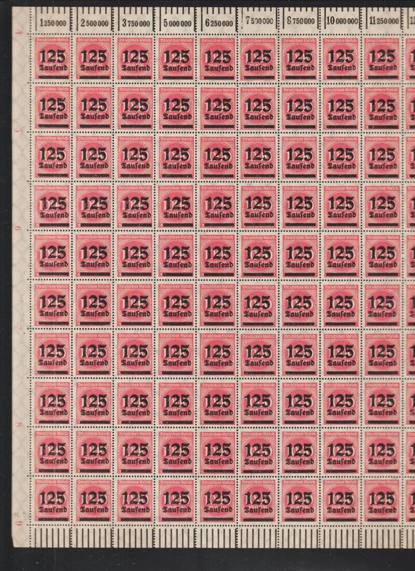 MiNr. 291 postfrischer Bogen, Plattenfehler VI