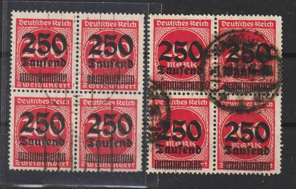 MiNr. 292 Viererblöcke, gestempelt, geprüft, versch. Farben