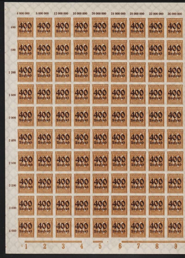 MiNr. 300 postfrischer Bogen, Plattenfehler II