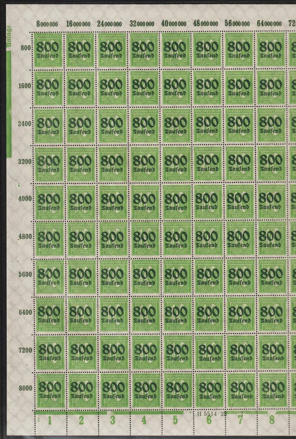 MiNr. 302 postfrischer ** Bogen, Platte 1-1, DZ Anlage