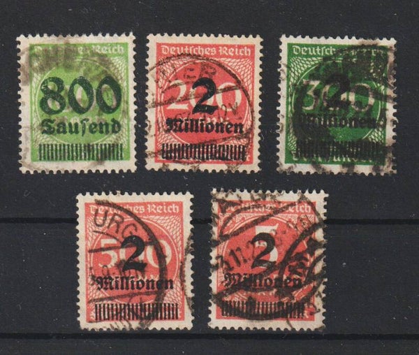 MiNr. 308, 309, 310, 311, 312 gestempelt, geprüft