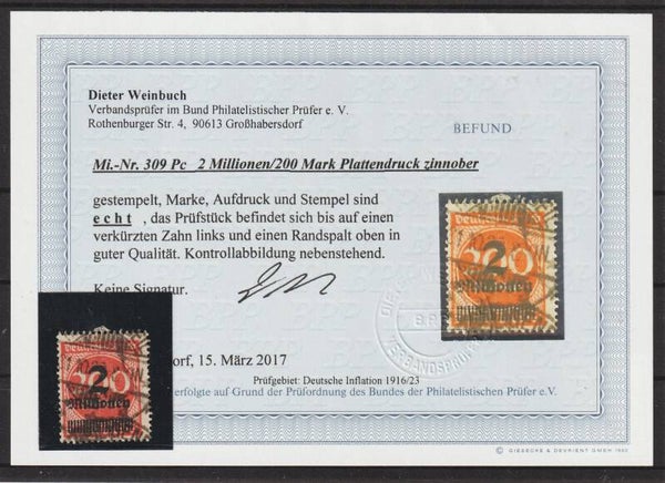 MiNr. 309 Pc, Befund Weinbuch BPP