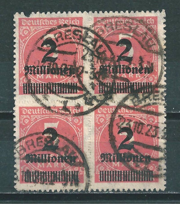 MiNr. 312 B Viererblock gestempelt, geprüft