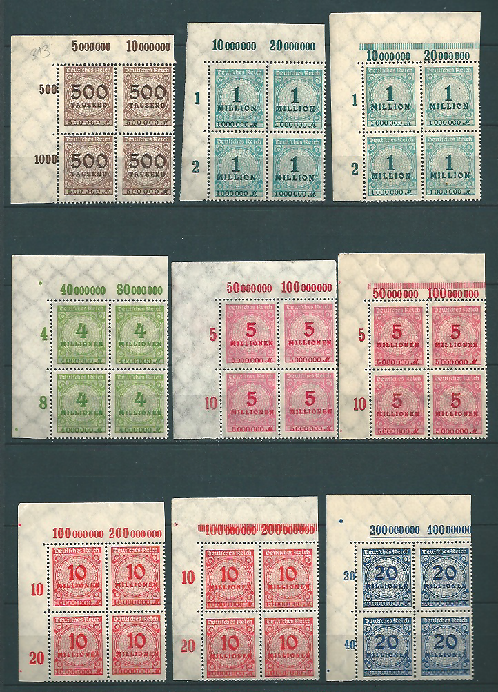 MiNr. 313, 314 OR A/B, 316, 317 OR A/B, 318 OR A/B, 319 ** Oberrand Bogenecken (0140)