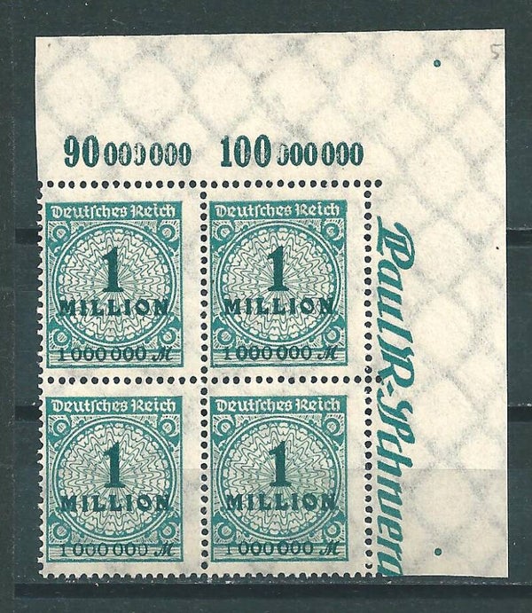 MiNr. 314 postfrische Oberrand Bogenecke