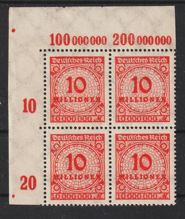 MiNr. 318 postfrische Bogenecke, Oberrand A