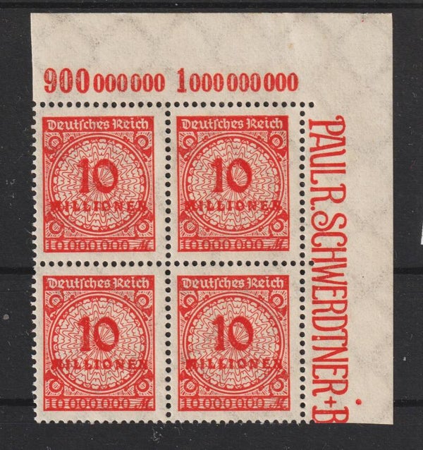 MiNr. 318 postfrische Bogenecke, Oberrand A