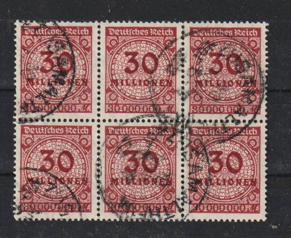 MiNr. 320 Sechserblock gestempelt, geprüft