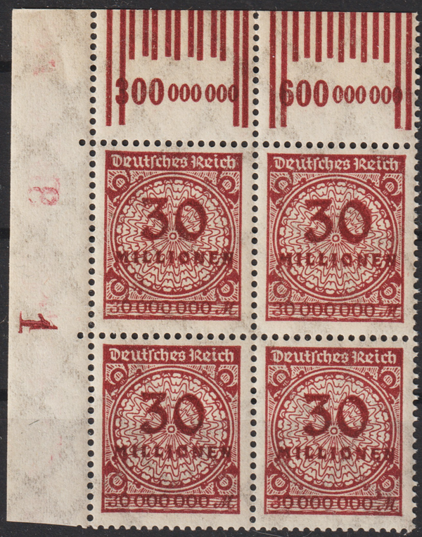 MiNr. 320 postfrische Oberrand Bogenecke