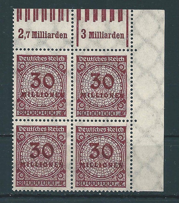 MiNr. 320 postfrische Oberrand Bogenecke  0'6'0/0'7'0 - 0'6'0/1'5'1