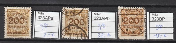 MiNr. 323 Pa, Pb, B gestempelt, geprüft