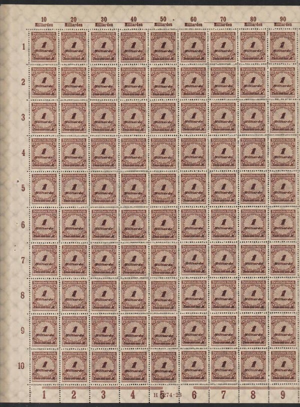 MiNr. 325 postfrischer Bogen, Oberrand C Platte 7