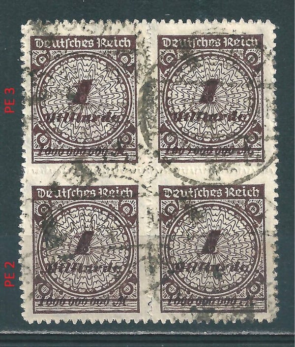 MiNr. 325 B  PE 2+3 im Viererblock gestempelt, geprüft