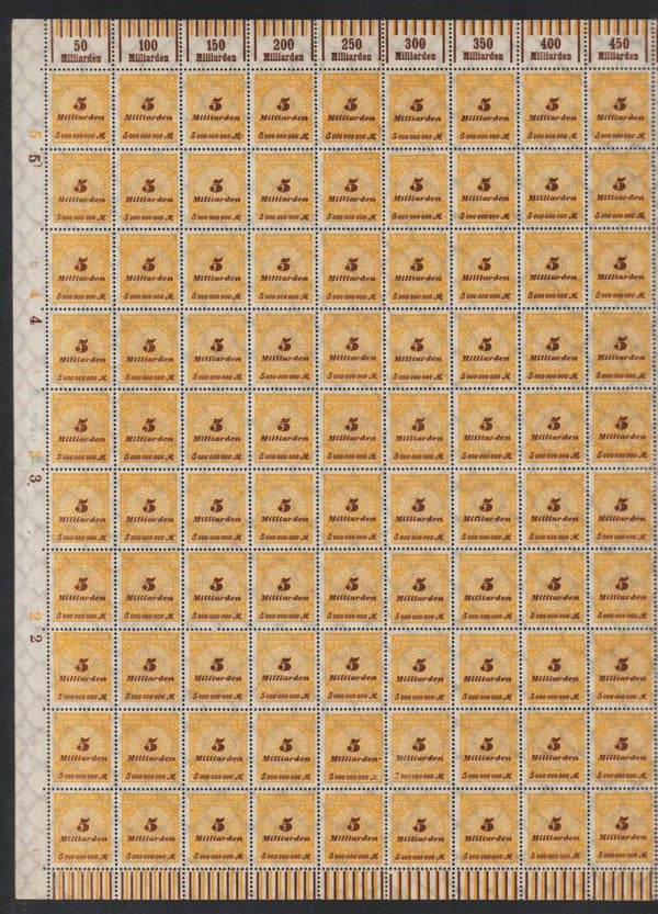 MiNr. 327 postfrischer Bogen, Walzendruck Oberrand