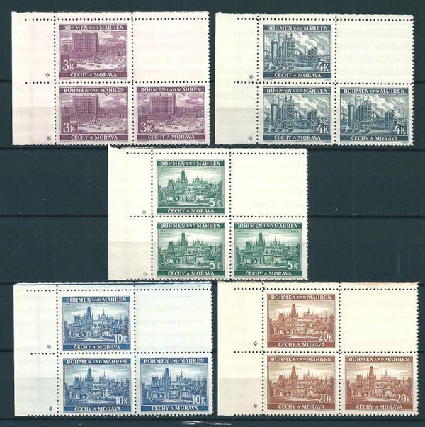 Böhmen & Mähren, B&M MiNr. 33-37 postfrisch ** Oberrand Bogenecken, Leerfelder