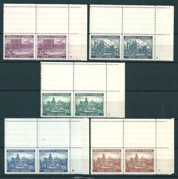 Böhmen & Mähren, B&M MiNr. 33-37 postfrisch ** Oberrand Bogenecken, Leerfelder
