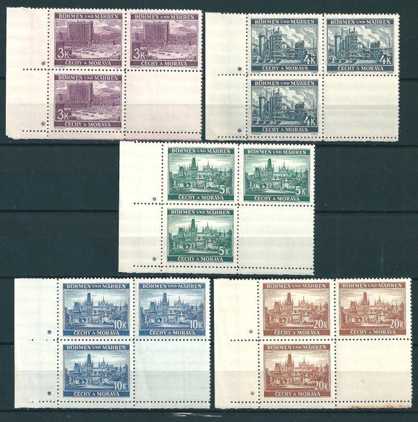 Böhmen & Mähren, B&M MiNr. 33-37 postfrisch ** Unterrand Bogenecken, Leerfelder