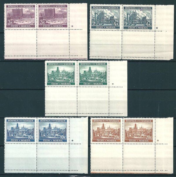 Böhmen & Mähren, B&M MiNr. 33-37 postfrisch ** Unterrand Bogenecken, Leerfelder