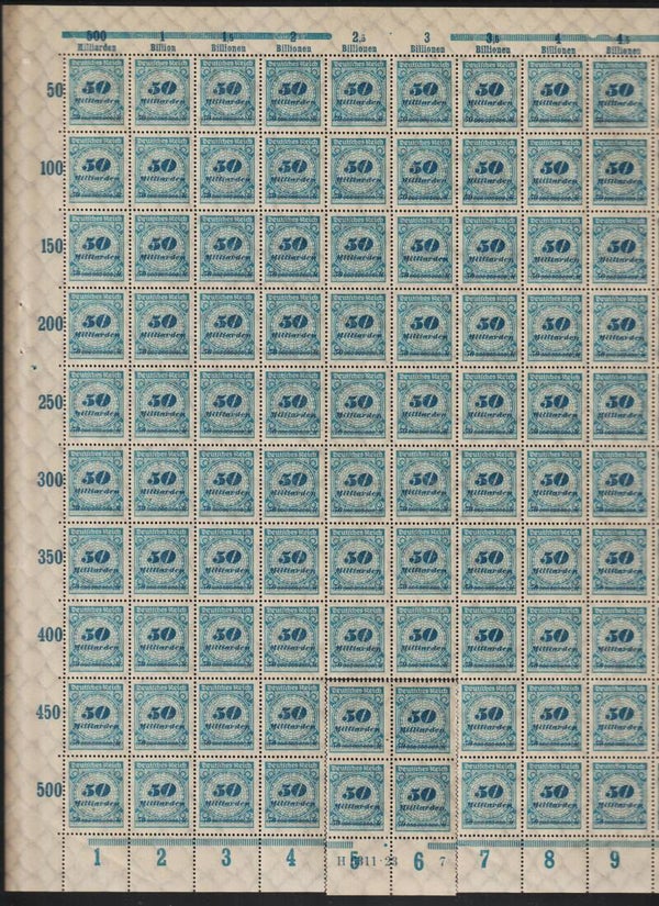 MiNr. 330 postfrischer Bogen, Oberrand B, Platte 7-7