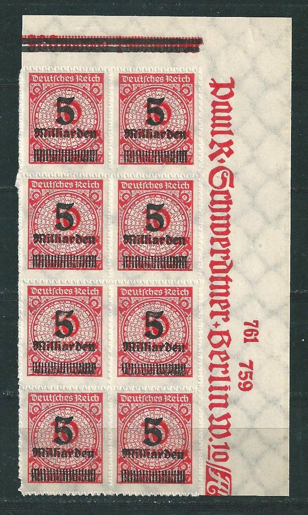 MiNr. 334 B postfrische Oberrand Bogenecke