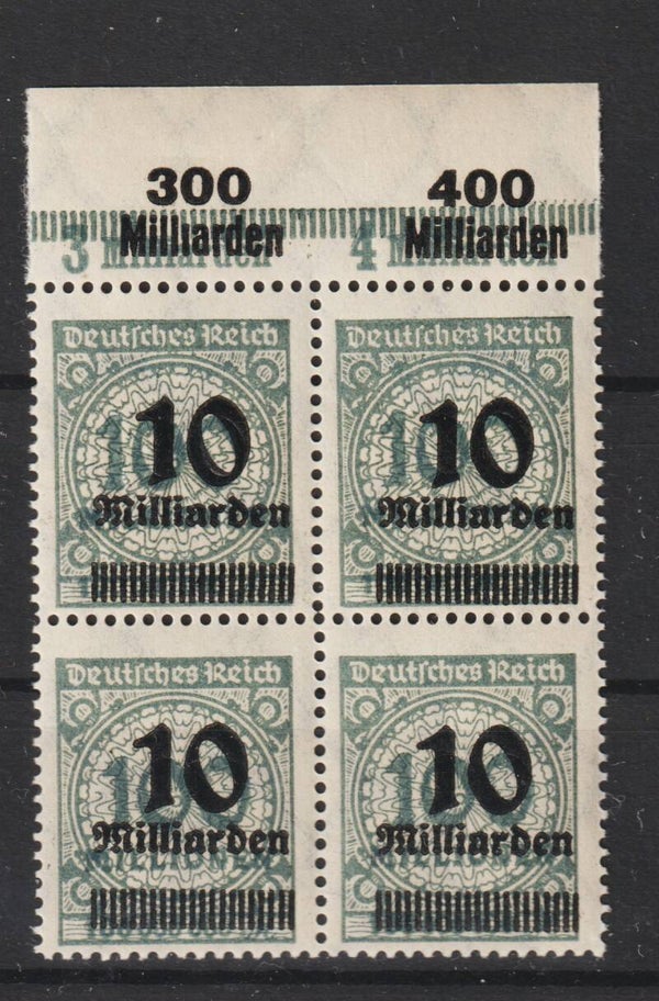 MiNr. 337 Oberrand B Viererblock postfrisch ** mit HT, OPD Leipzig, geprüft