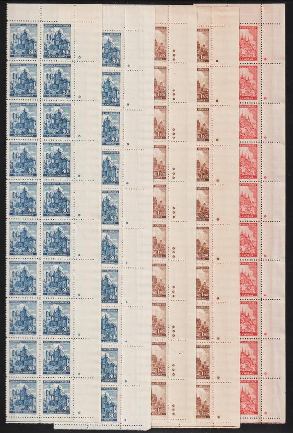Böhmen & Mähren, B&M MiNr. 40, 41, 68-72 a+b postfrisch ** komplette Bogenseitenränder