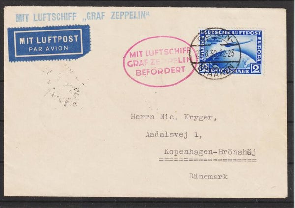 MiNr. 438 EF der 2 RM Südamerikafahrt auf Zeppelin-Luftpost Brief 1930
