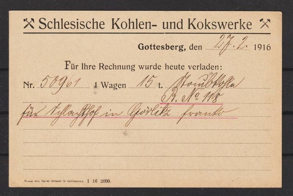 Ganzsache PP “Schlesische Kohlen- und Kokswerke Gottesberg” (s23152)