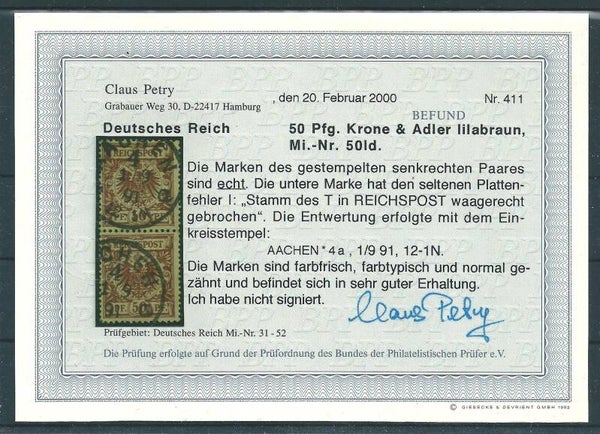 MiNr. 50 Id Foto Befund Petry BPP