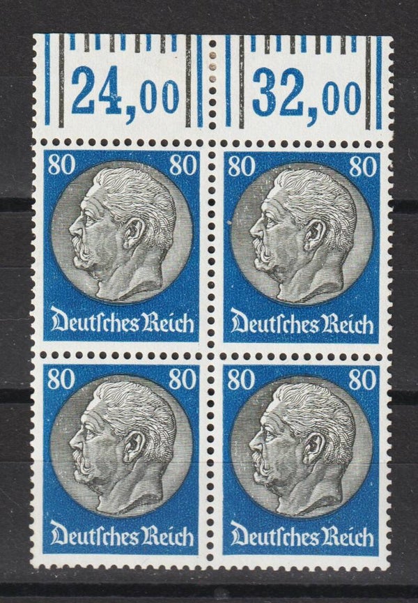 MiNr. 527 postfrischer Viererblock, Oberrand mit Falz