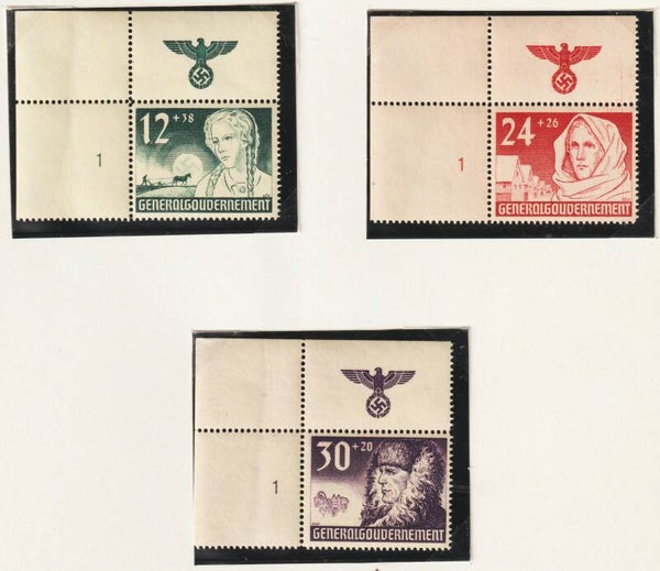 Generalgouvernement MiNr. 56-58 postfrische ** Oberrand Bogenecken