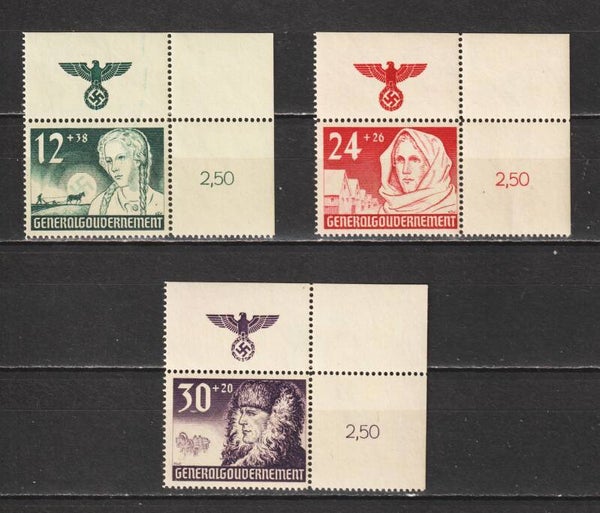 Generalgouvernement MiNr. 56-58 postfrisch ** Oberrand Bogenecken