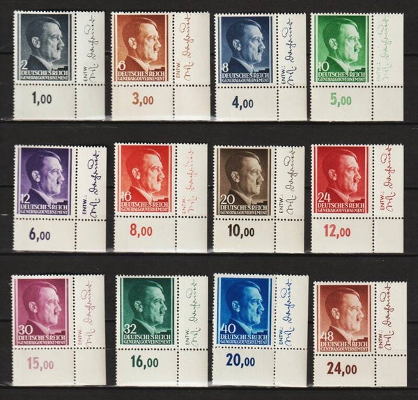 Generalgouvernement MiNr. 71-82 postfrisch ** Bogenecken, Entwerfer Zeichen