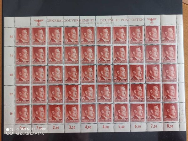 Generalgouvernement MiNr. 76 postfrisch ** Bogen Plattenfehler I