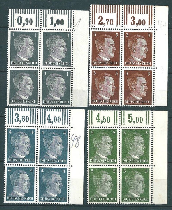 Adolf Hitler MiNr. 781, 782, 783, 784 ** Oberrand Bogenecken