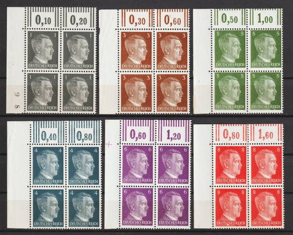 Adolf Hitler MiNr. 781, 782, 783, 784, 785, 786 ** Oberrand Bogenecken