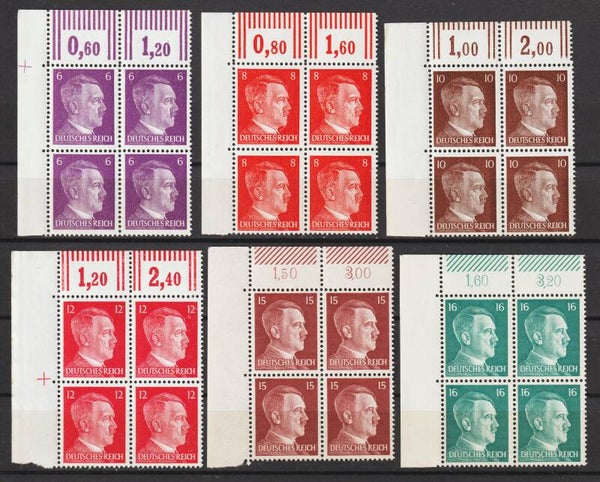 Adolf Hitler MiNr. 785, 786, 826, 827, 789, 790 ** Oberrand Bogenecken