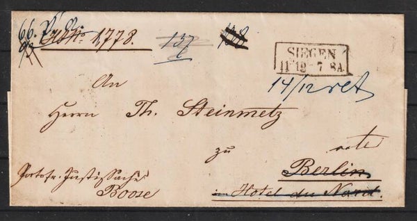 Preussen, SIEGEN Ra2 auf Kabinett-Brief  (s30019)